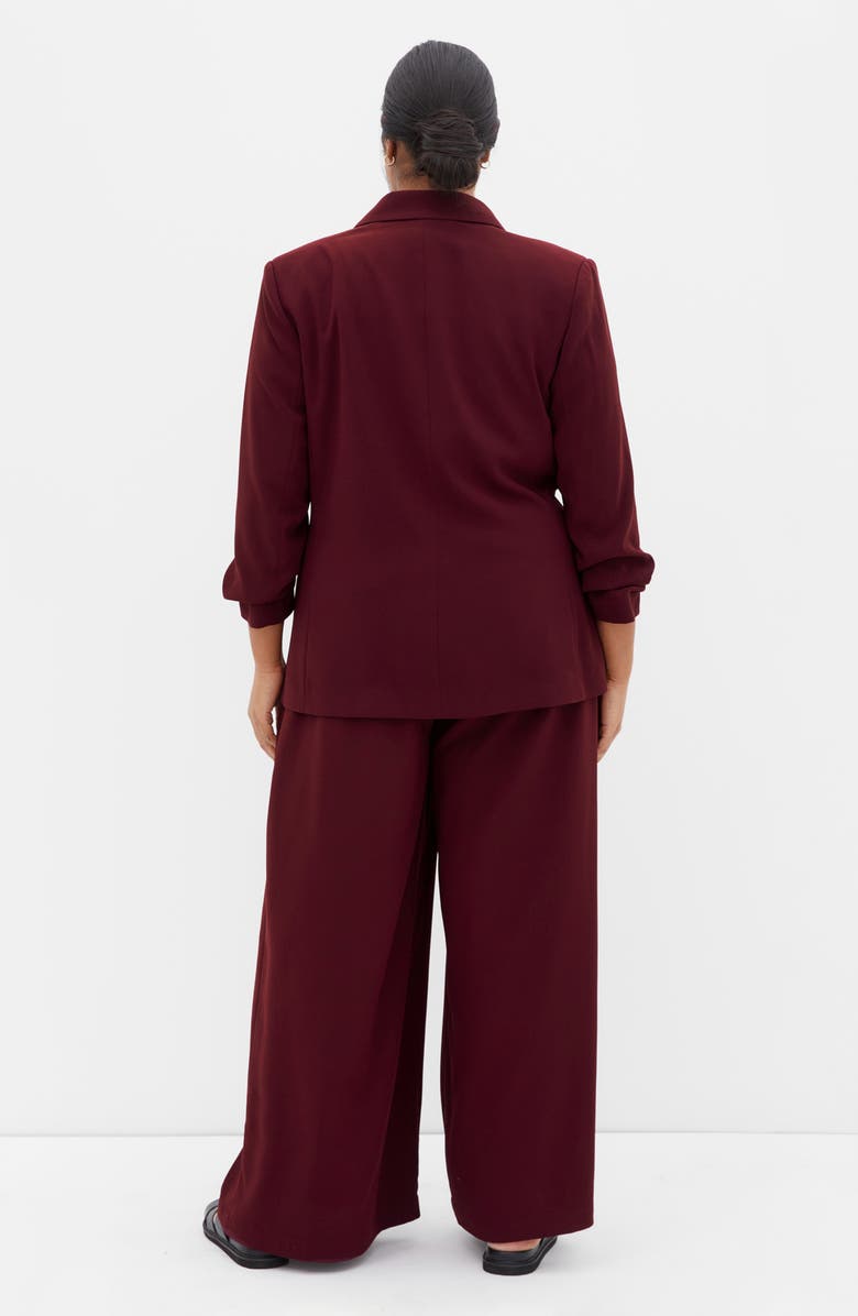 City Chic Abbie Ruched Sleeve Blazer, Alternate, color, Dark Cherry