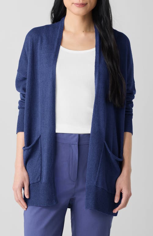 Eileen Fisher Patch Pocket Organic Linen & Organic Cotton Cardigan In Bluette