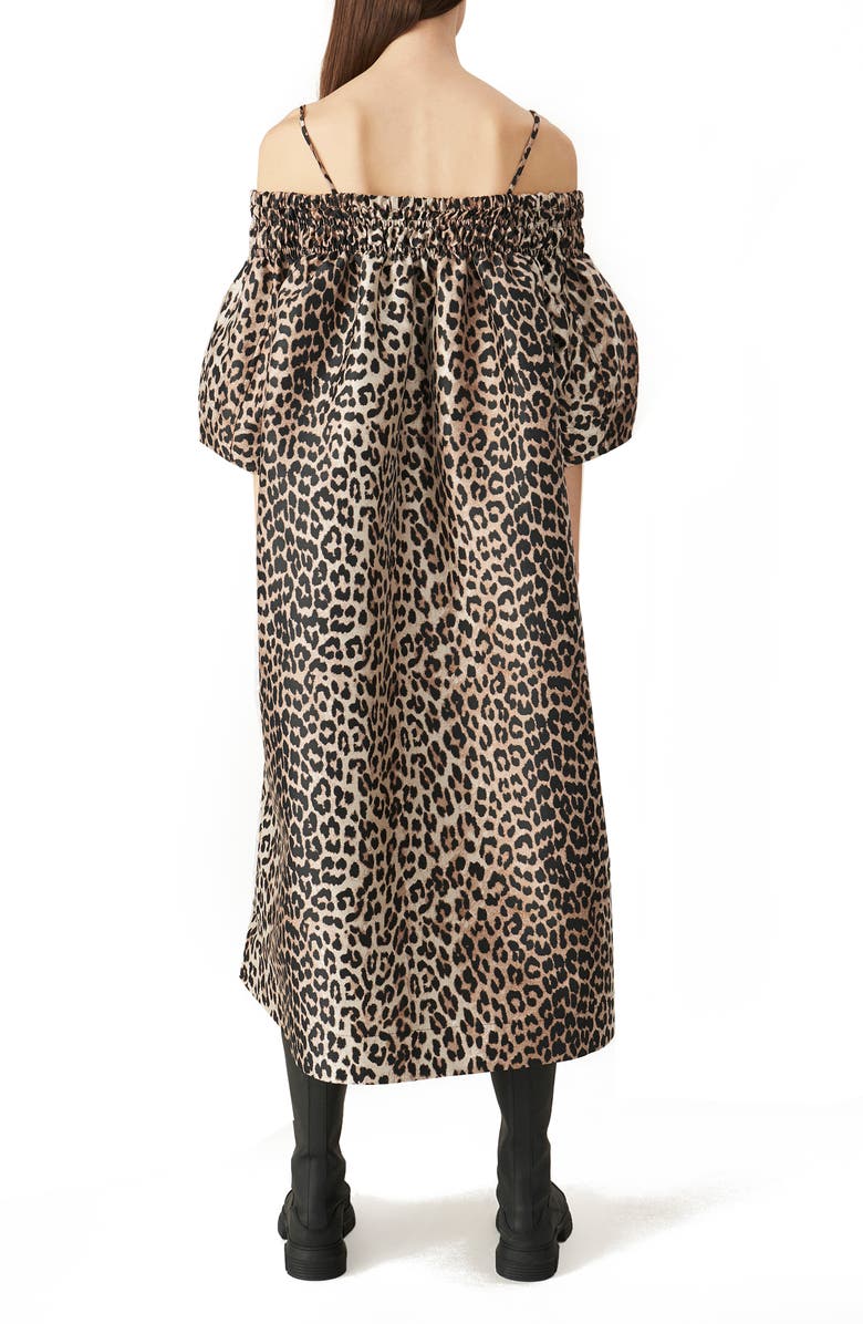Ganni Leopard Print Cold Shoulder Shift Dress, Alternate, color, 