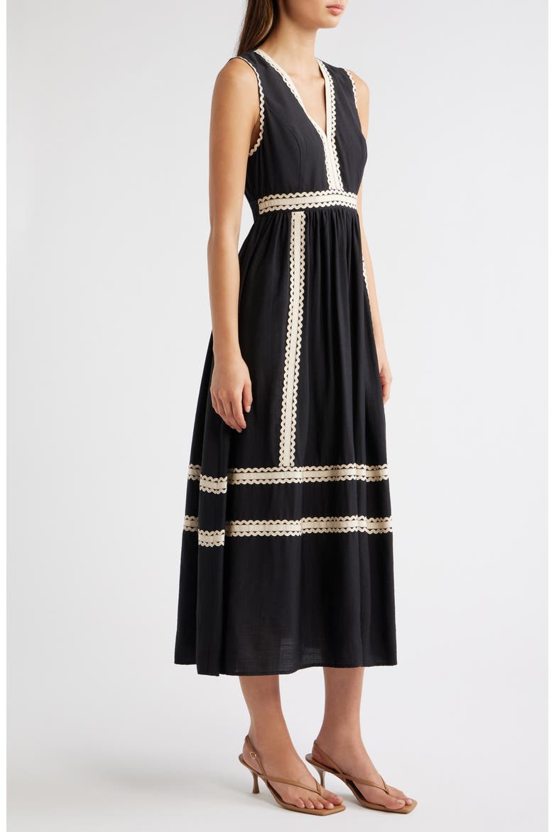 Rickrack Sleeveless Midi Dress, Alternate, color, BLACK