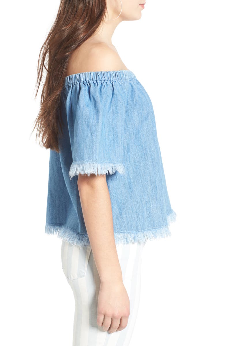 Tinsel Frayed Denim Off the Shoulder Top, Alternate, color, 