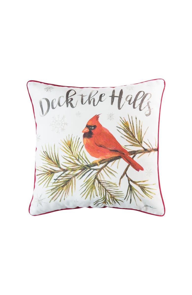 C&F Home Deck The Halls Cardinal Christmas Printed Throw Pillow, 18" x 18", Main, color, Red
