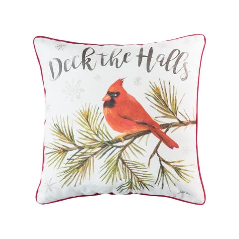 Deck The Halls Cardinal Christmas Printed Throw Pillow, 18" x 18"