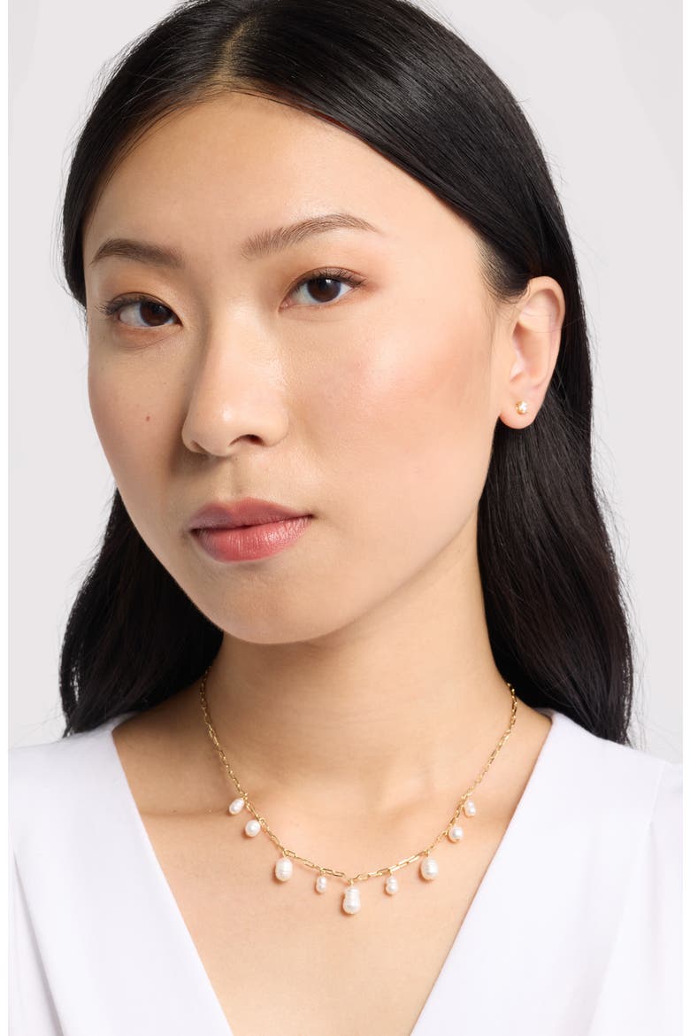 Demi-Fine Scattered Faux Pearl Shaker Necklace, Alternate, color, WHITE- 14K GOLD PLATED