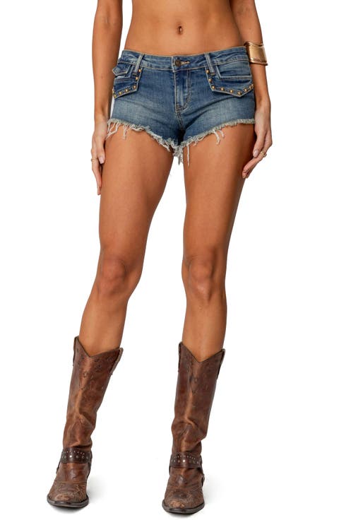 Studded Low Rise Denim Shorts
