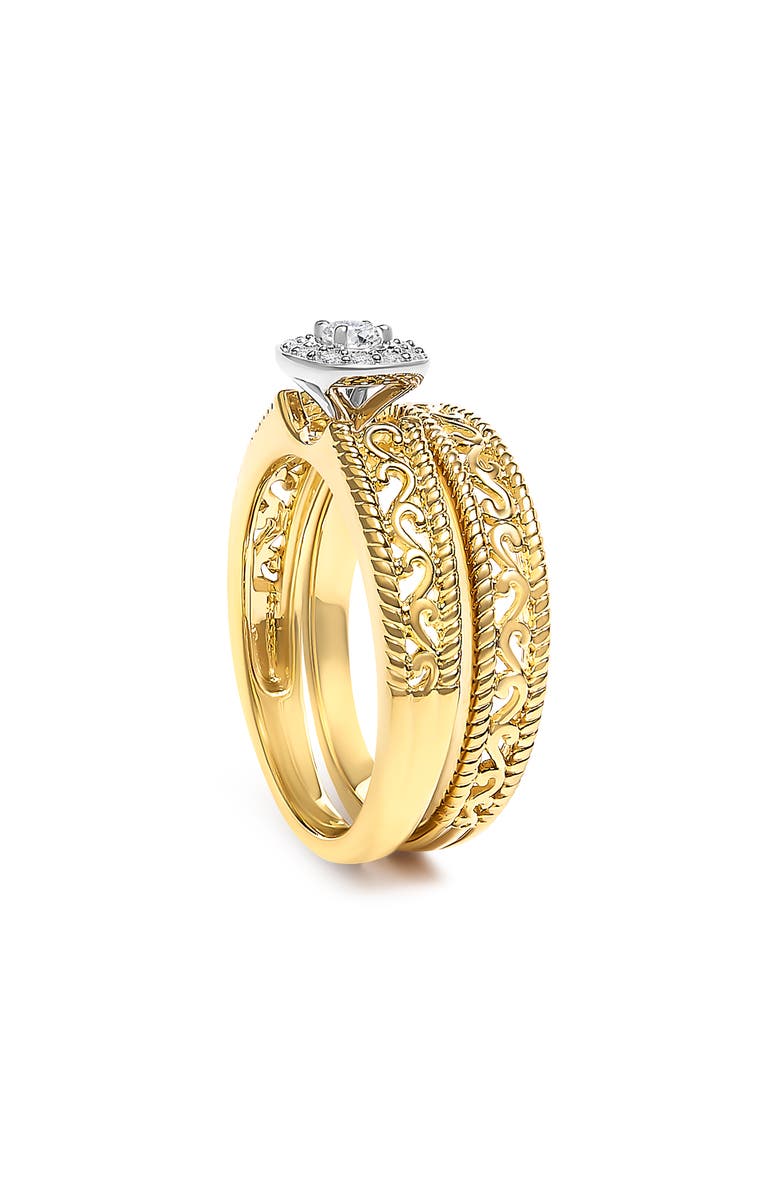 Haus of Brilliance 14K Yellow Gold Plated Silver 1/5 Ctw Diamond Halo and Milgrain Bridal Ring Set, Alternate, color, Yellow