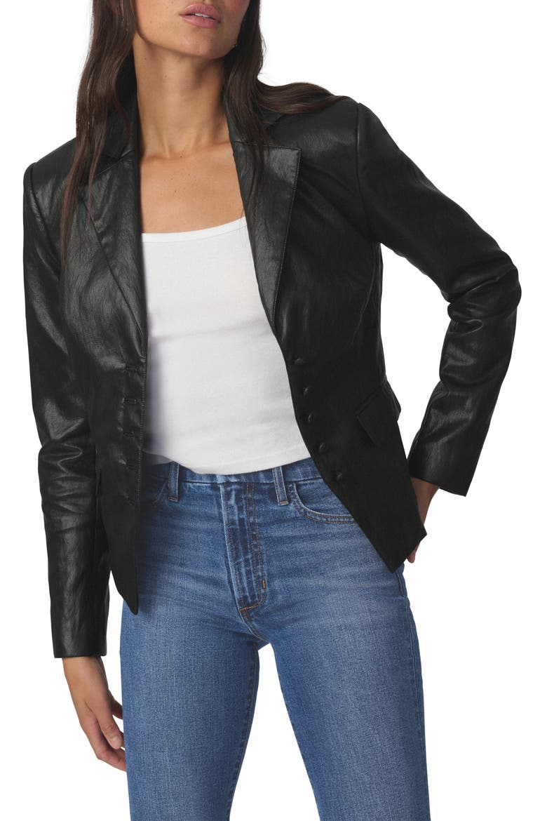 The Fitted Faux Leather Blazer, Alternate, color, BLACK