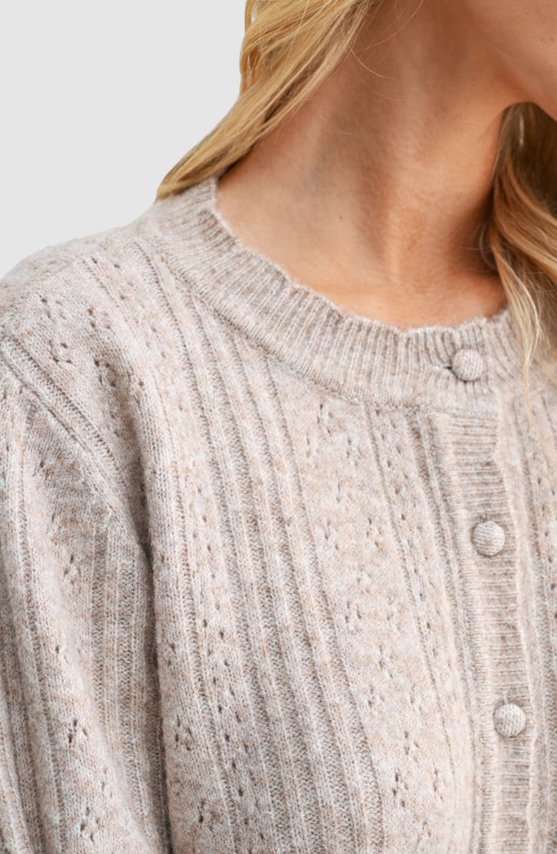 All in Favor Lace Trim Pointelle Cardigan, Alternate, color, Taupe