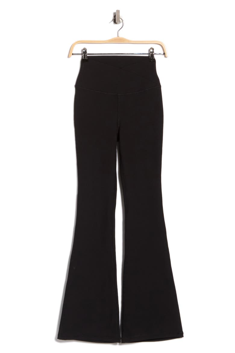 Madison Chill Tech Rib Crossover High Waist Flare Leggings, Main, color, BLACK