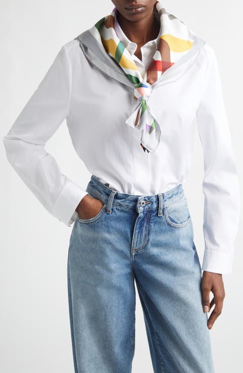 Zigzag Print Silk Square Scarf