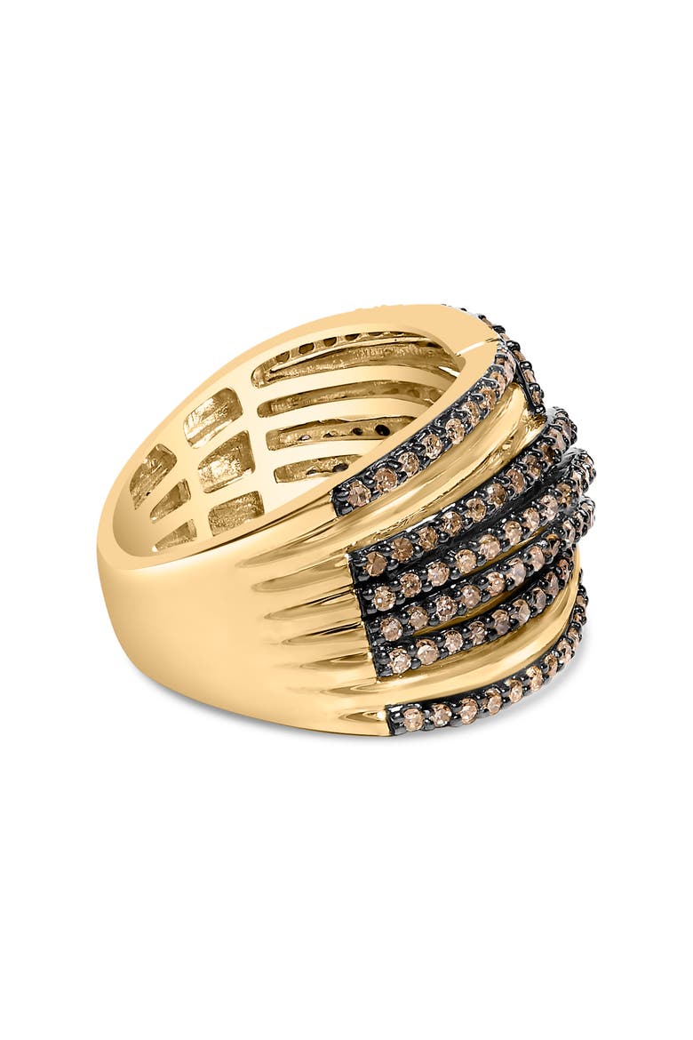10K Yellow Gold Plated Silver 1.0 Cttw Champagne Diamond Multi Row Cross Over Band Ring, Alternate, color, Yellow Gold over Silver