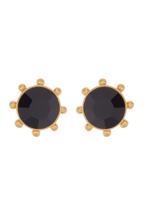 gold-tone bezel set crystal stud earrings