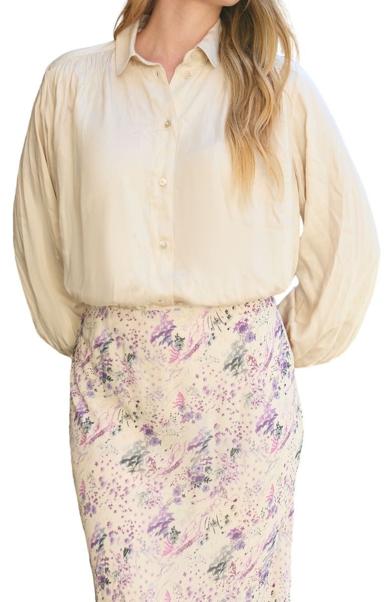 LILY AND LIONEL Saint Lace Insert Wonderland Print Midi Skirt, Alternate, color, Purple