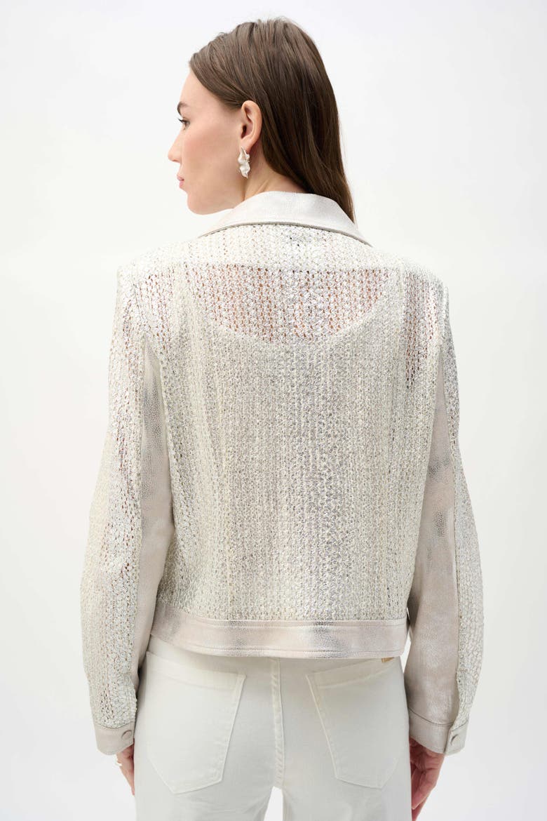 Faux Suede Foiled Knit Moto Jacket, Alternate, color, Champagne/Silver