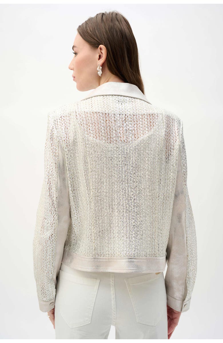 Joseph Ribkoff Faux Suede Foiled Knit Moto Jacket, Alternate, color, Champagne/Silver