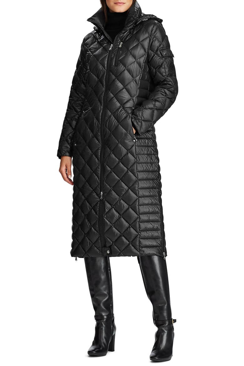Packable Quilted Down Coat, Alternate, color, BLACK