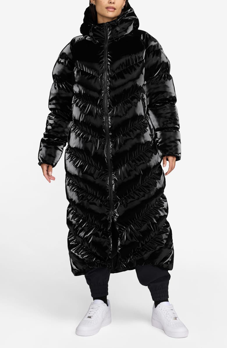 Nike Sportswear Shine Loose Thermore<sup>™</sup> EcoDown Insulated Hooded Parka, Main, color, 010 Black/Black