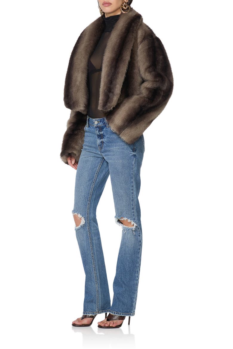 Barrel Faux Fur Cropped Jacket, Alternate, color, DARK BROWN STRIPE