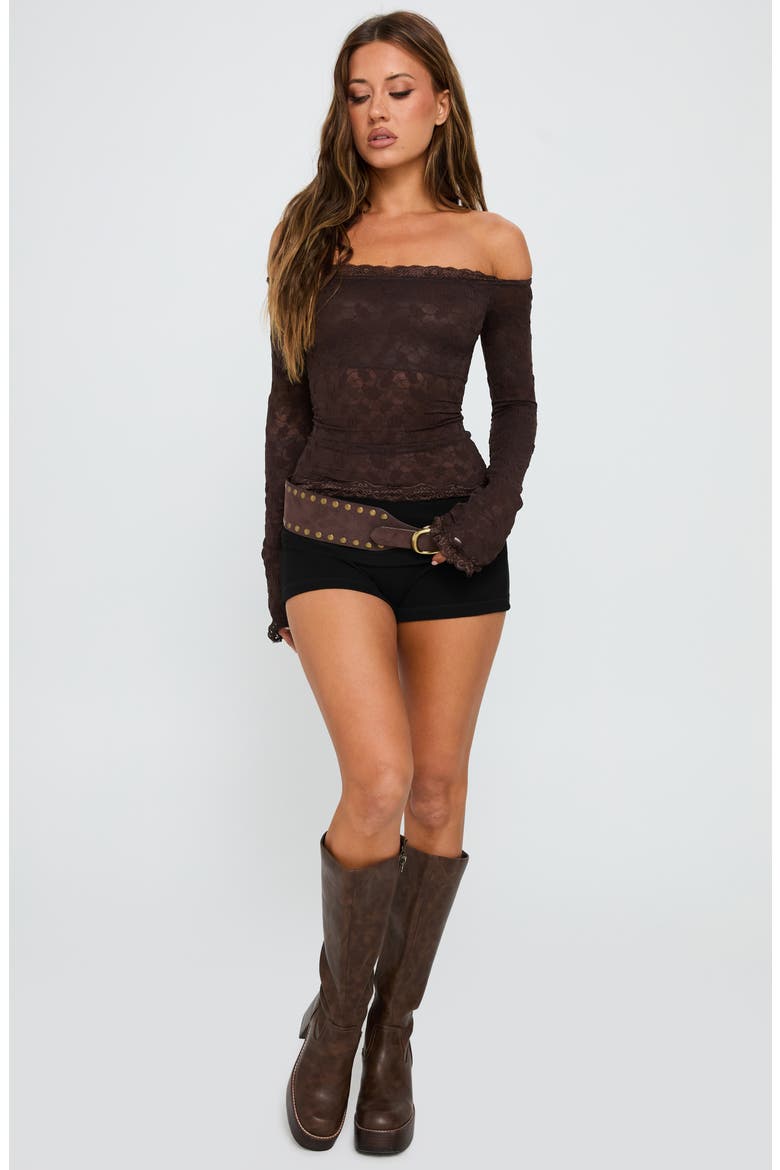 Mochapella Off the Shoulder Lace Top, Alternate, color, BROWN