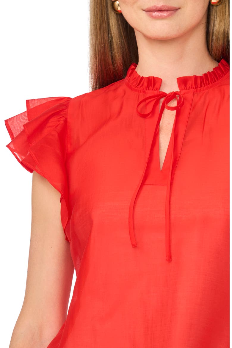 Tie Front Flutter Sleeve Top, Alternate, color, LOBSTER RED