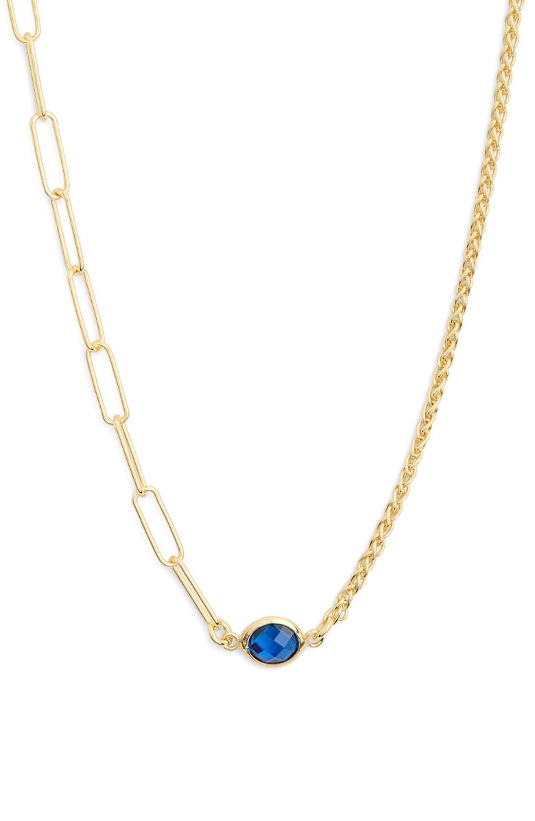 MESHMERISE Mix Chain Oval Crystal Necklace, Main, color, Gold/ Blue
