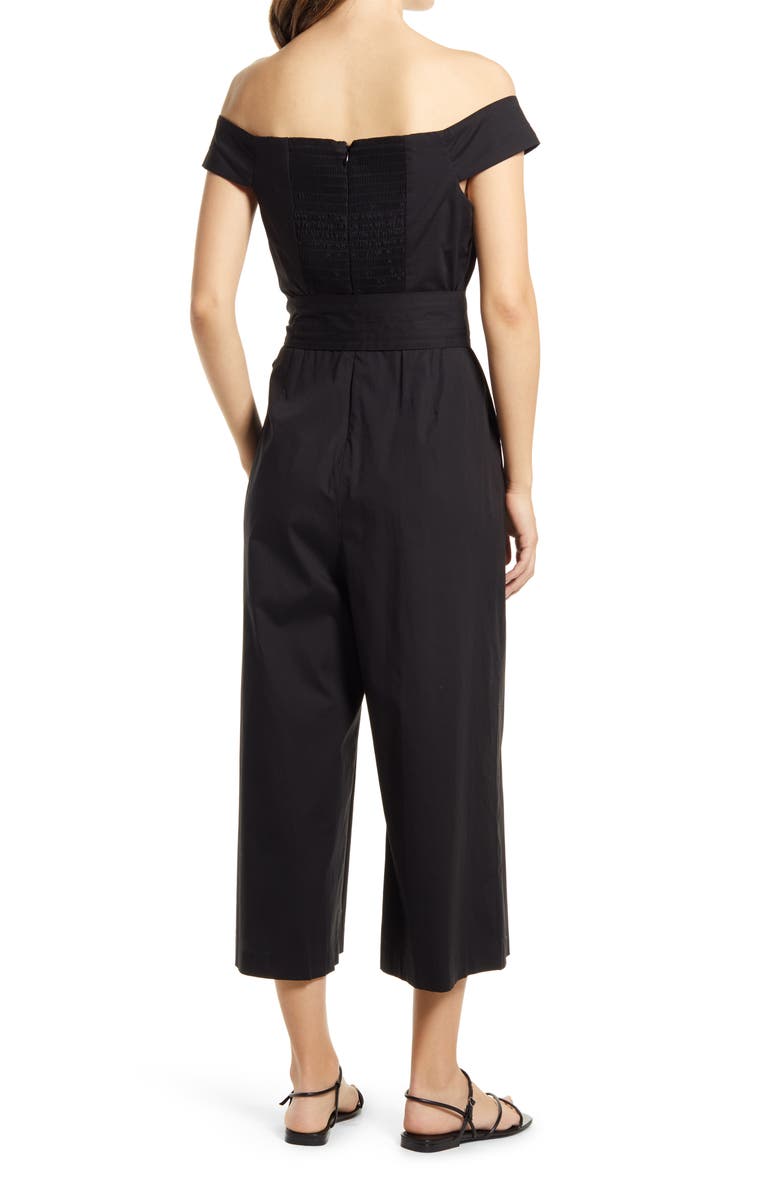 Eliza J Off the Shoulder Crop Cotton Jumpsuit, Alternate, color, 