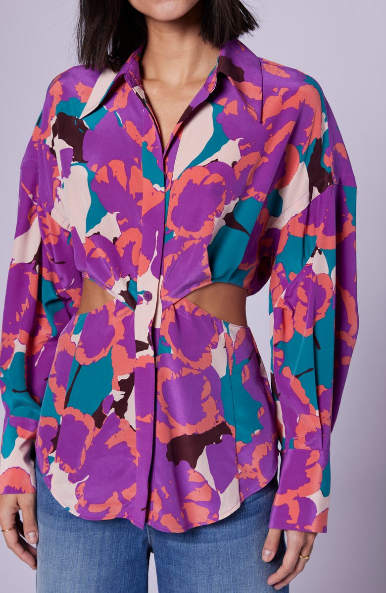 Equipment Alya Cutout Silk Button-Up Shirt, Alternate, color, 