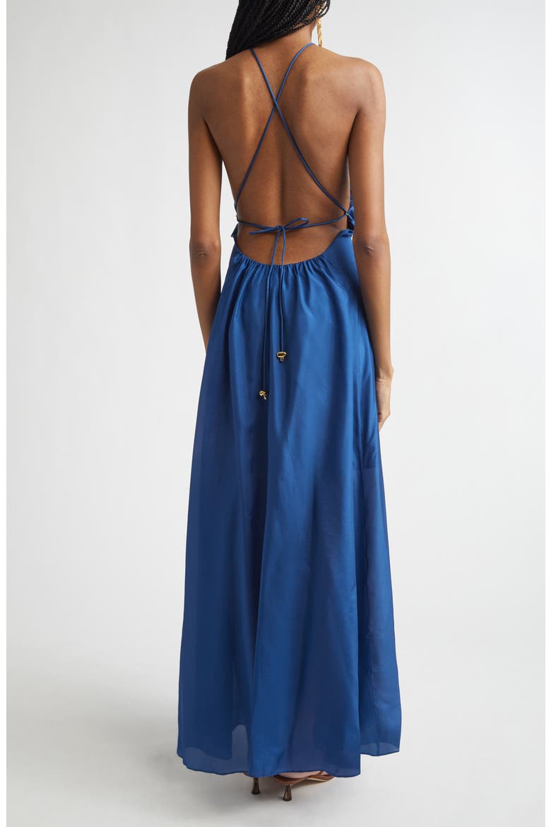 Aster Gathered Bead Silk Maxi Dress, Alternate, color, DARK COBALT