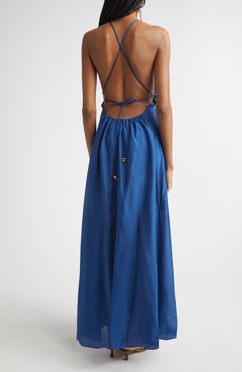 Zimmermann Aster Gathered Bead Silk Maxi Dress, Alternate, color, Dark Cobalt