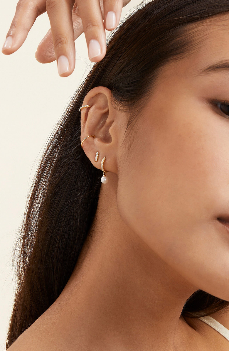 MEJURI Pave Diamond Pearl Huggies, Alternate, color, Gold / Diamond / Pearl