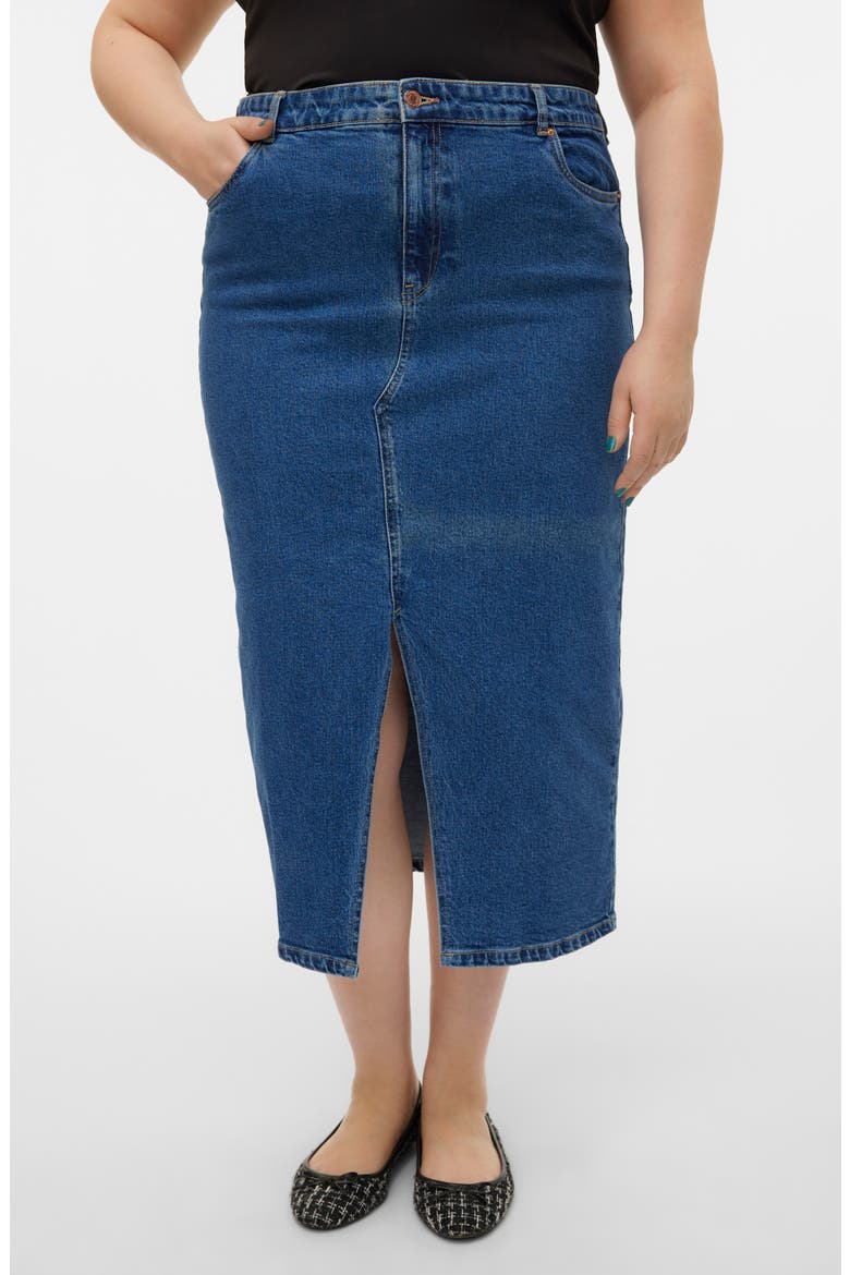 Veri Denim Midi Skirt, Main, color, MEDIUM BLUE DENIM