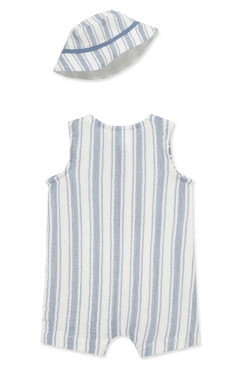 Little Me Striped Romper & Hat Set, Alternate, color, 