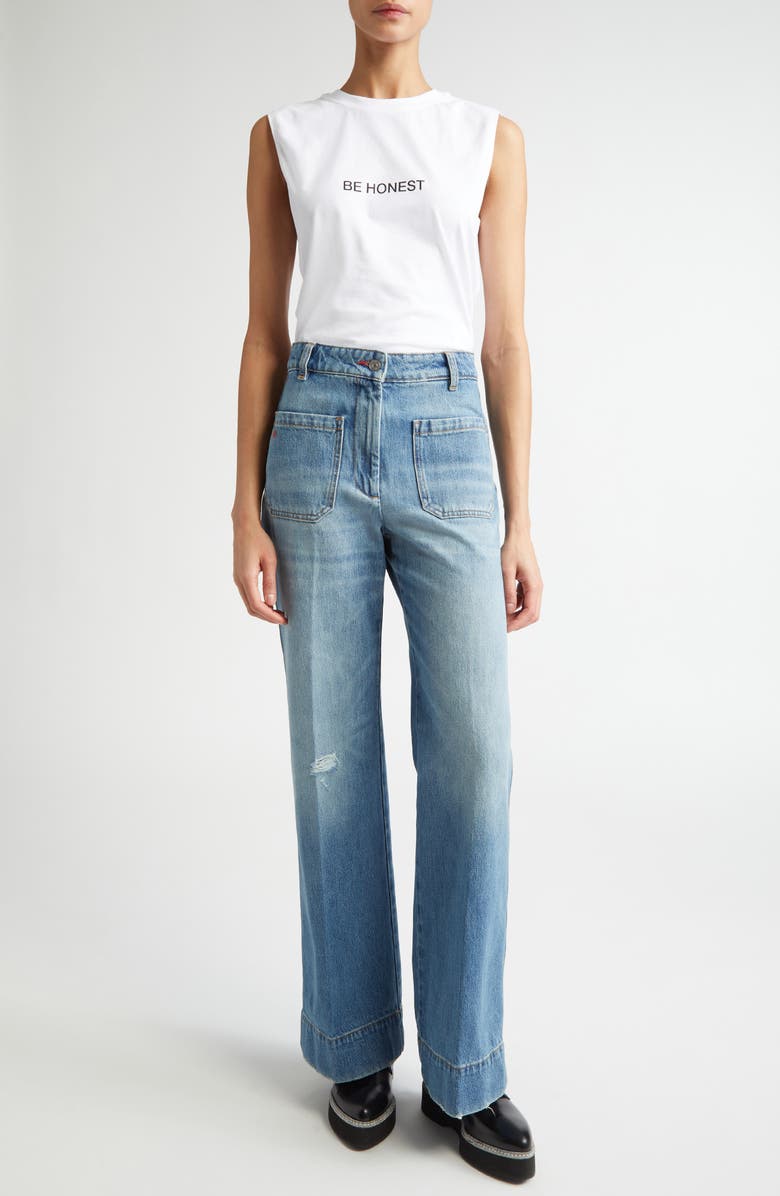 Victoria Beckham Be Honest Organic Cotton Graphic Tank, Alternate, color, 