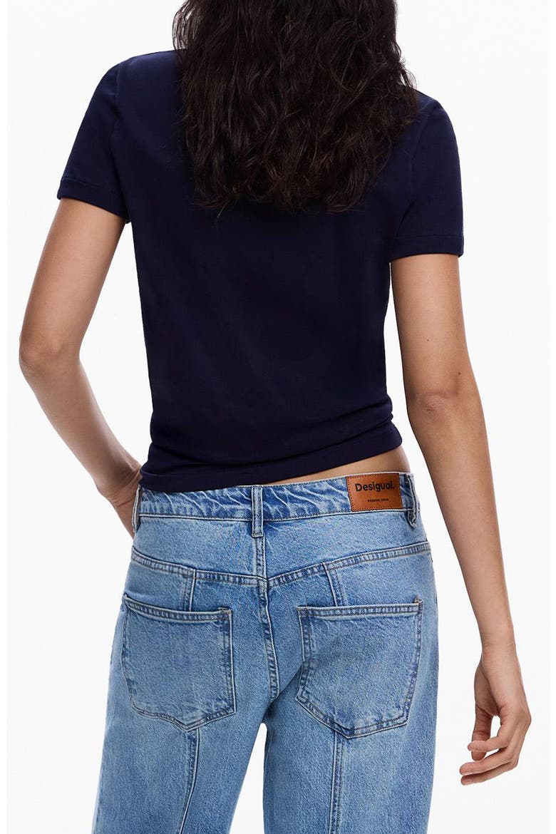 Embroidered Pansy Cotton Graphic T-Shirt, Alternate, color, NAVY BLUE