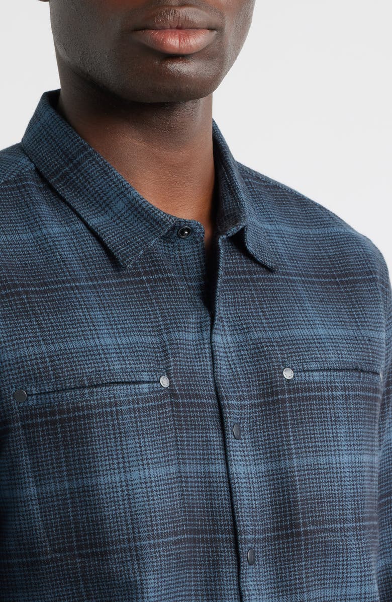 John Varvatos Dario Brushed Cotton Flannel Snap-Up Shirt, Alternate, color, Titanium Blue