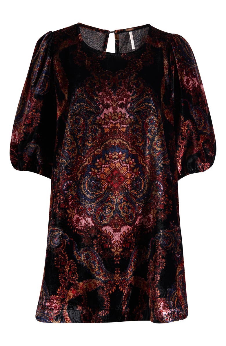 Free People Maye Print Puff Sleeve Velvet Tunic Top, Alternate, color, Dark Black Combo