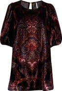Free People Maye Print Puff Sleeve Velvet Tunic Top