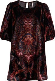 Free People Maye Print Puff Sleeve Velvet Tunic Top