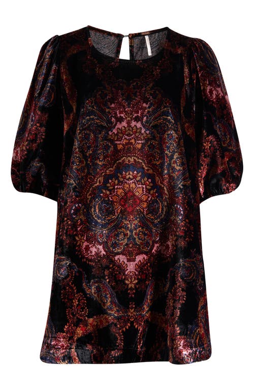 Free People Maye Print Puff Sleeve Velvet Tunic Top In Brown