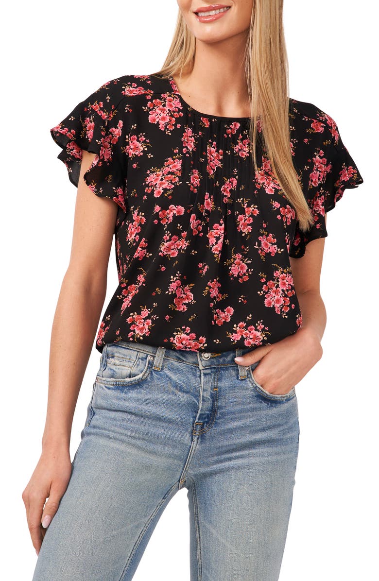 CeCe Blooming Romance Flutter Sleeve Top, Main, color, 