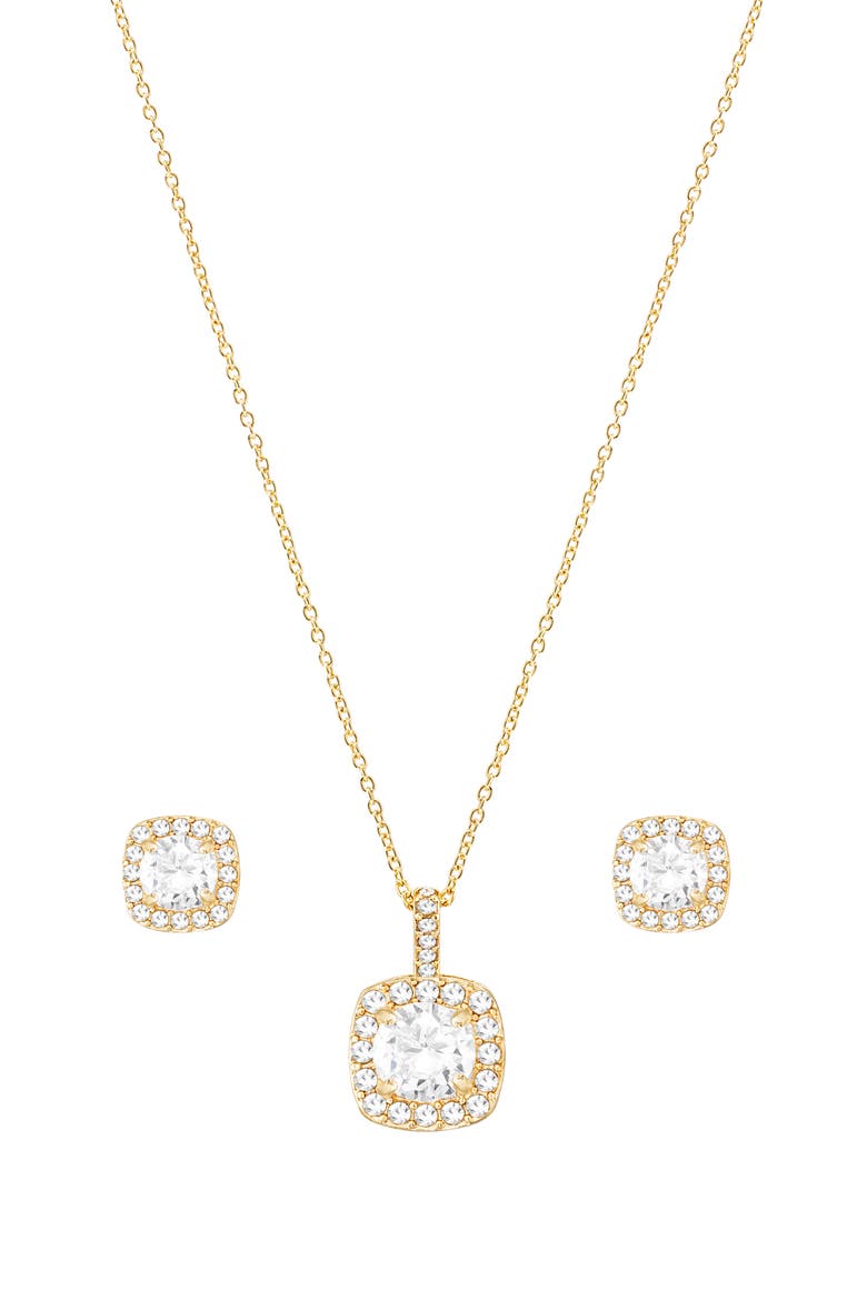 Cubic Zirconia Pendant Necklace & Stud Earrings Set, Alternate, color, GOLD