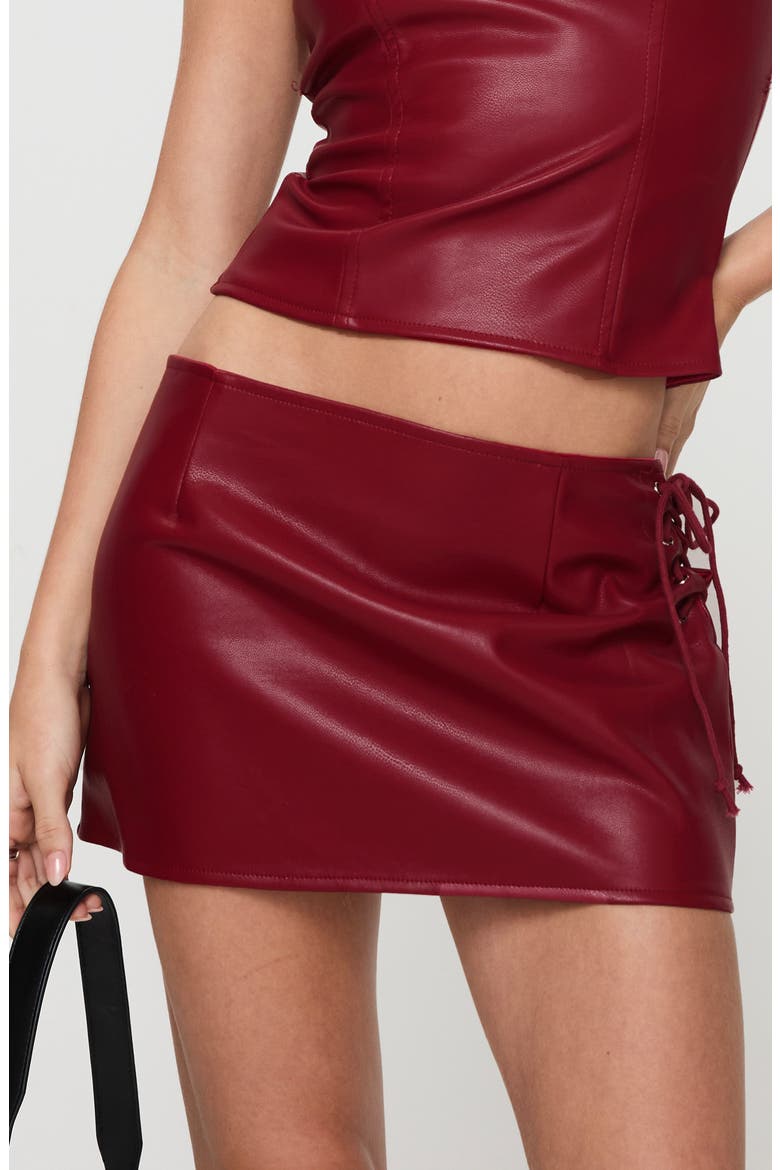 Smolder Tie Up Faux Leather Miniskirt, Main, color, RED