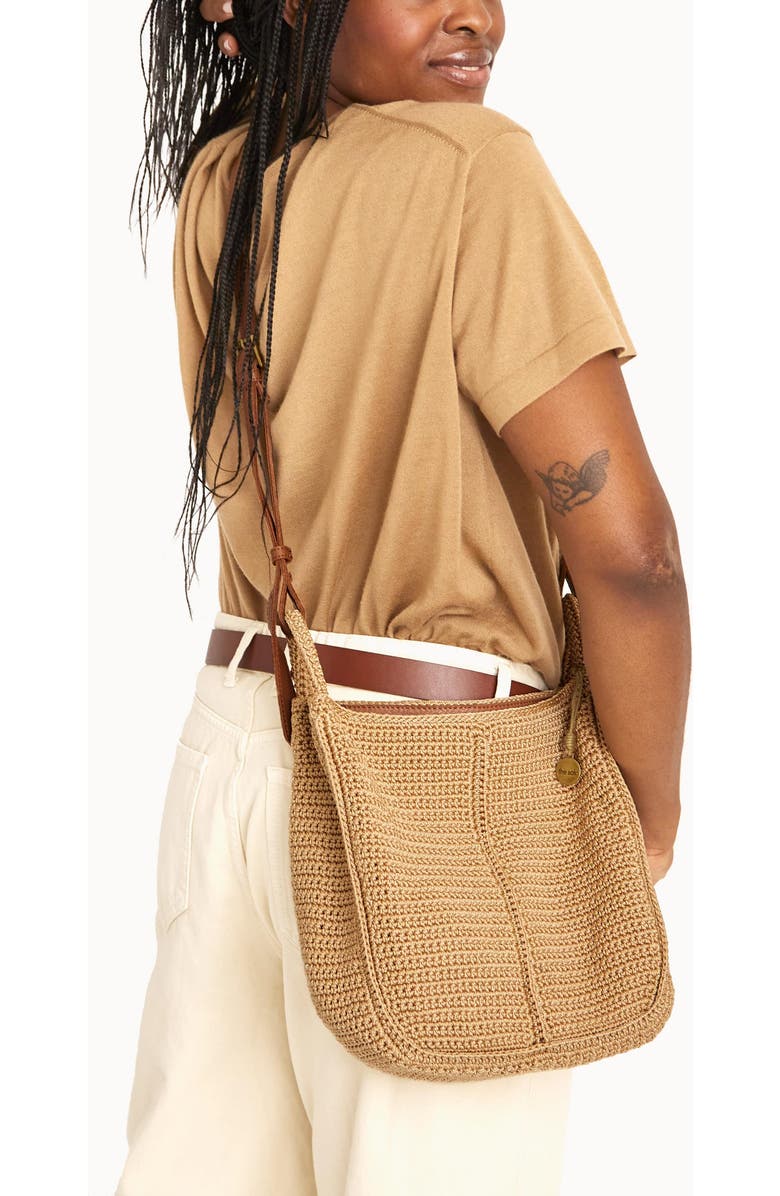The Sak Los Feliz Crossbody Leather Bag, Alternate, color, Black Crochet