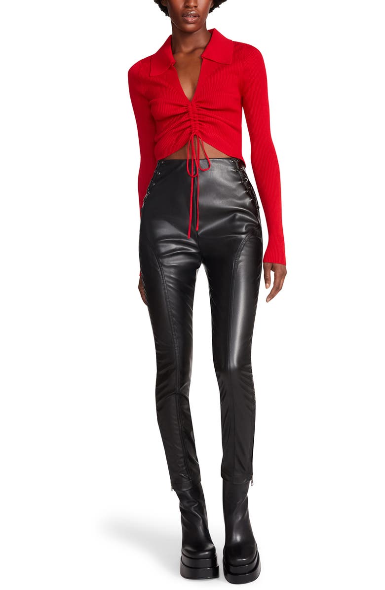 Steve Madden Maggie Cinch Waist Long Sleeve Top, Alternate, color, Bright Red