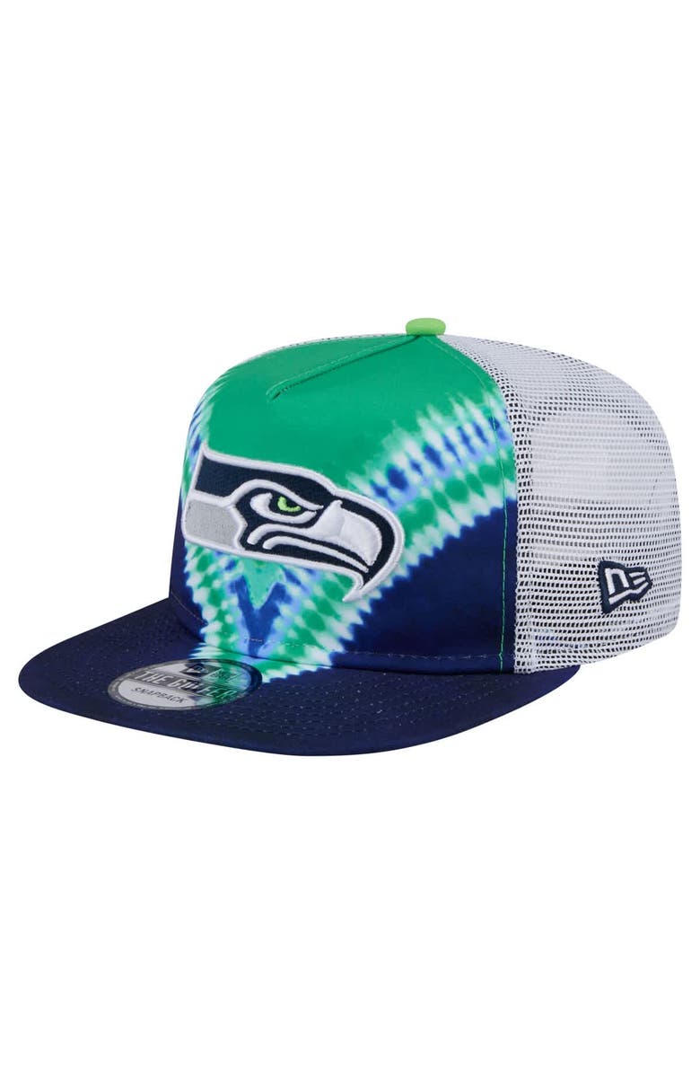 New Era Men's New Era Neon Green/College Navy Seattle Seahawks Throwback Dye Golfer Snapback Hat, Main, color, 