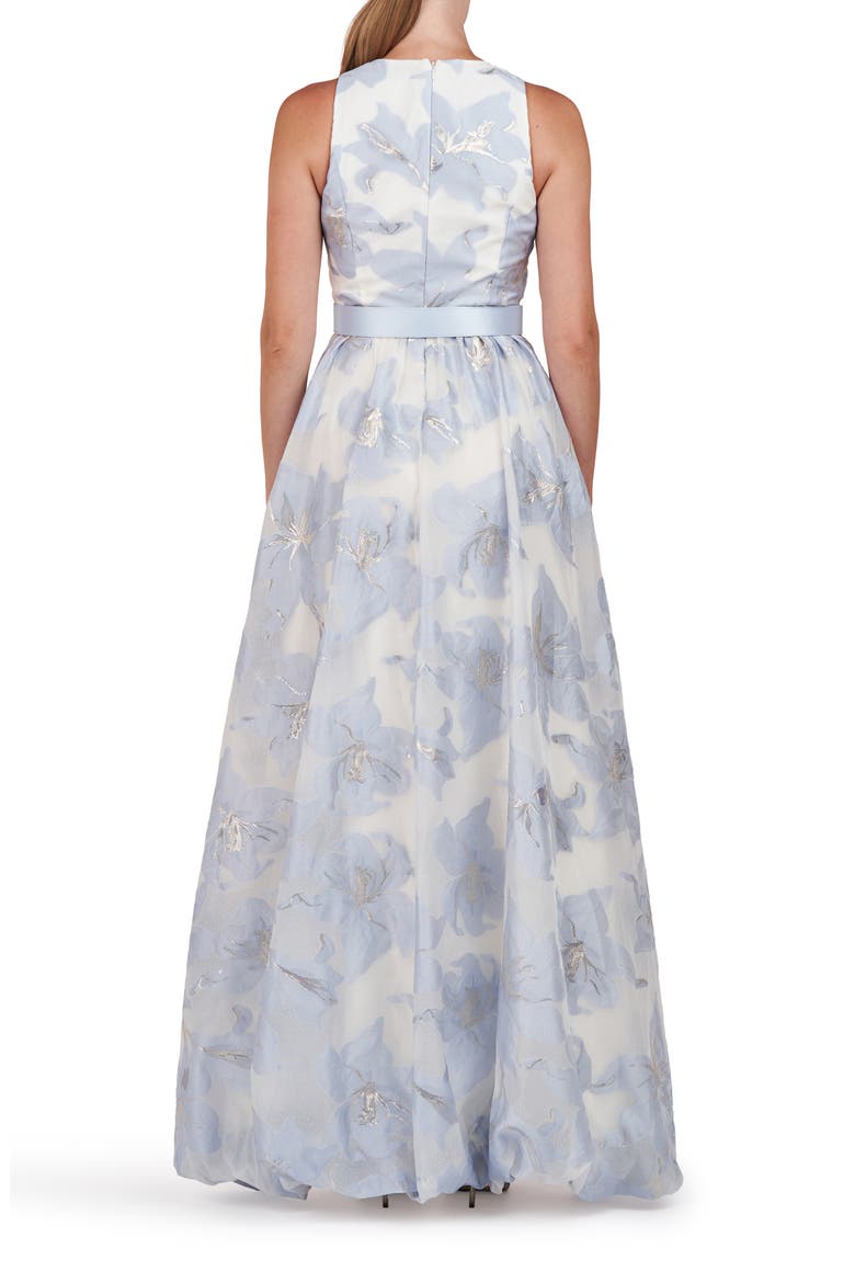 Vivian Metallic Floral Print Sleeveless High/Low Gown, Alternate, color, PALE BLUE/ IVORY