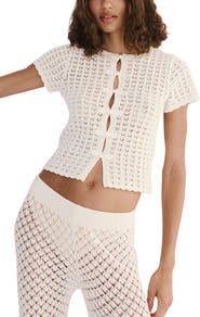 MANGO Open Stitch Short Sleeve Cardigan