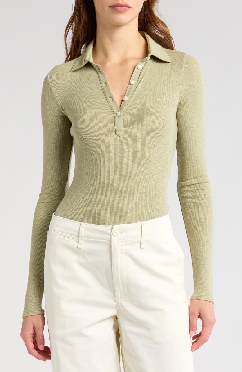 rag & bone Ribbed Long Sleeve Polo Shirt, Main, color,