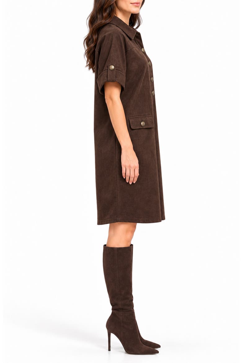 Faux Suede Henley Shirtdress, Alternate, color, COFFEE BEAN
