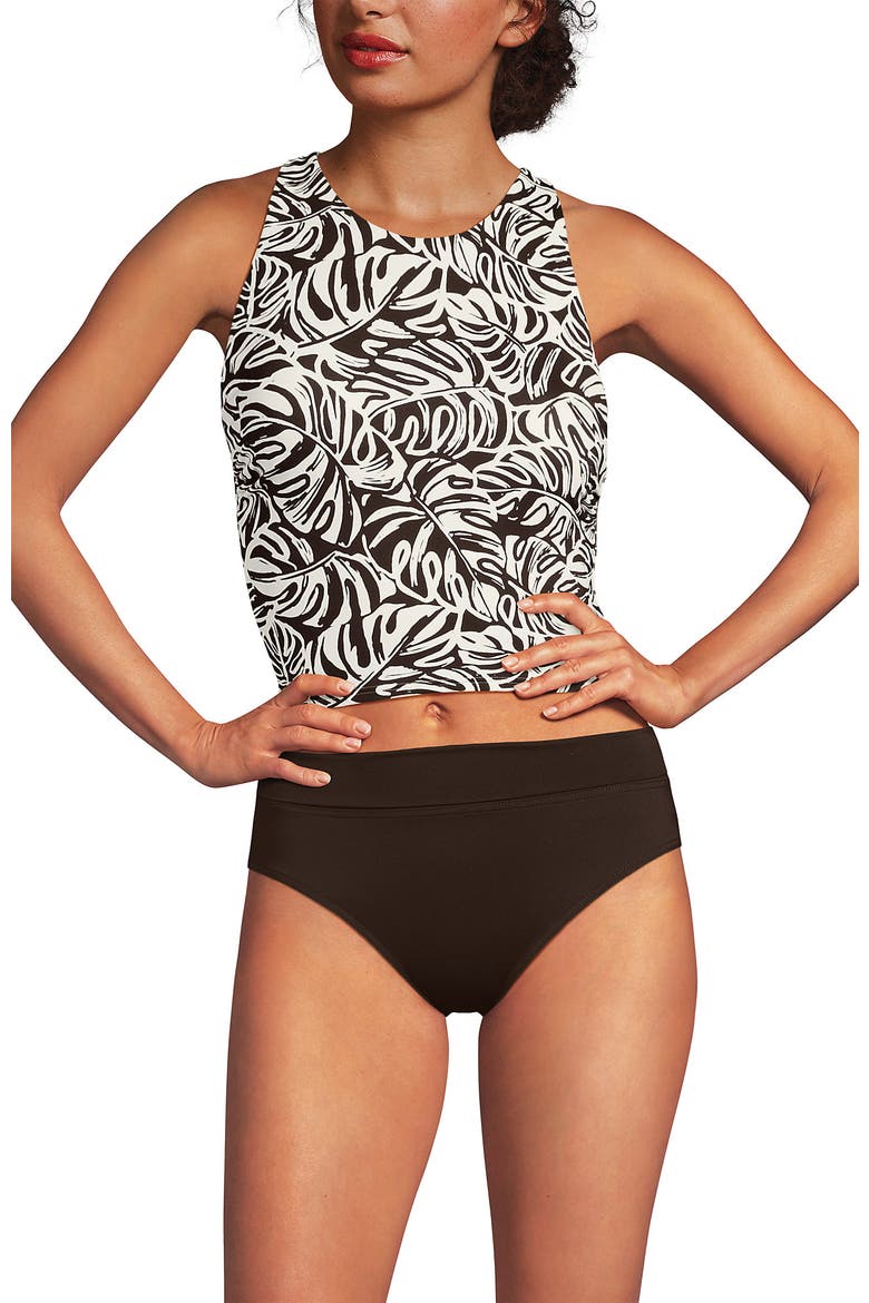 Chlorine Resistant High Neck Racerback Midkini Swimsuit Top, Alternate, color, Brown Mini Tropic Leaves